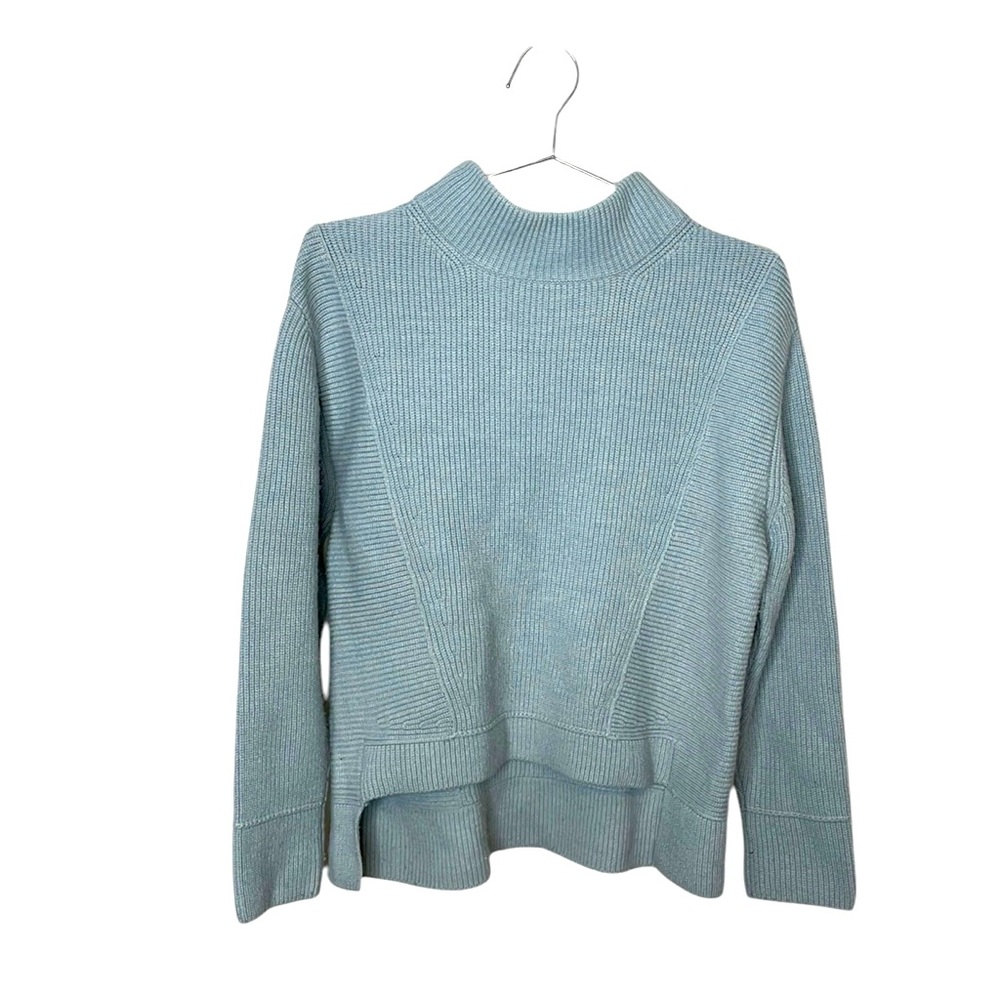 Aqua High-Low Mock Neck Ribbed Wool Blend Sweater Sage Green Size M - Picture 2 of 12